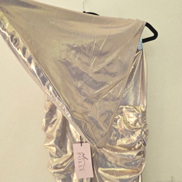 NWT Oh Polly Dalilah Metallic Maxi Gown Hooded A Light Gold Women's Size US 10 - Picture 9 of 12